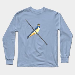 Swallow Bird On A Wire Black Outline Art Cut Out Long Sleeve T-Shirt
